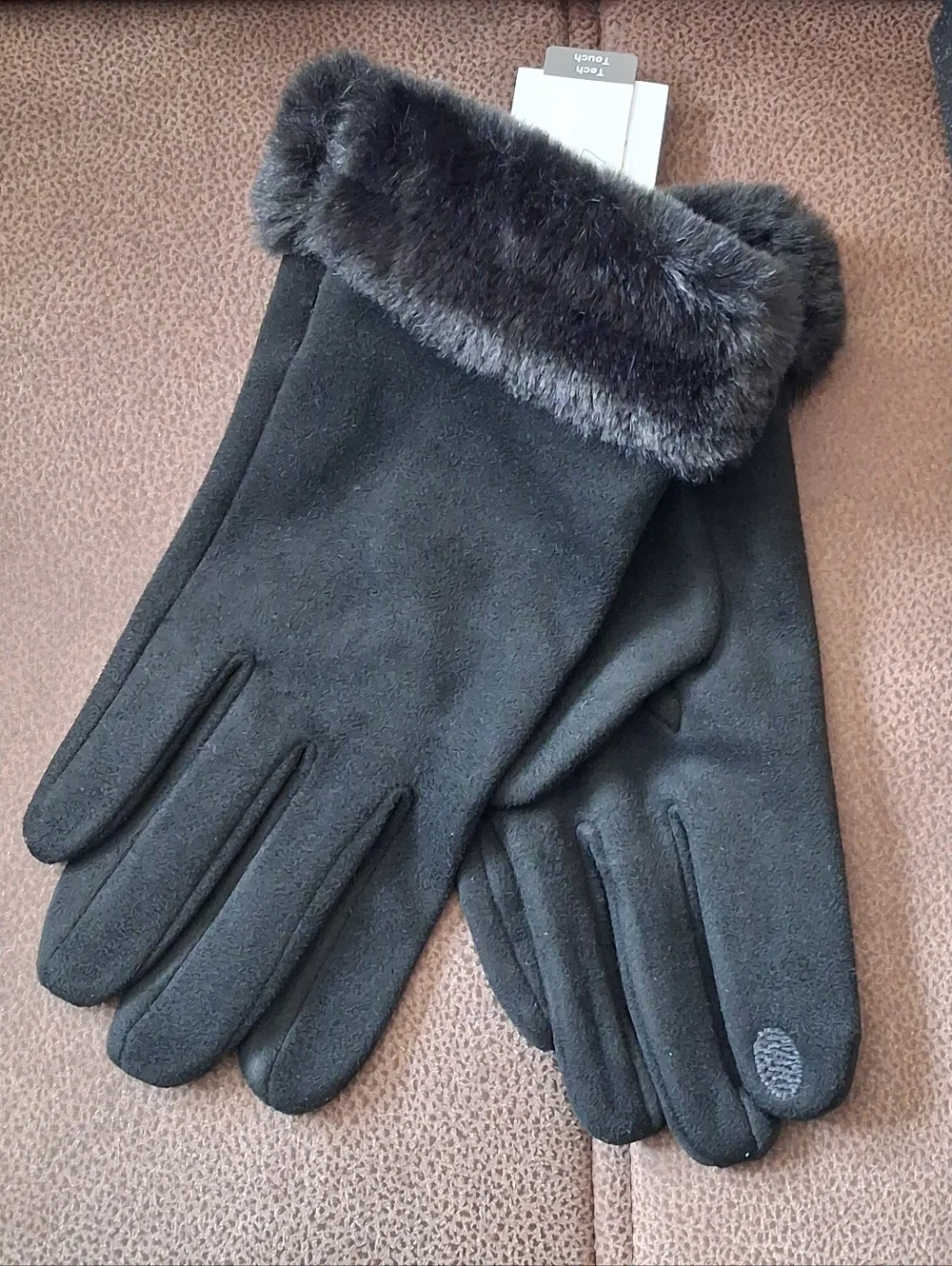 Time And Tru Black Faux Fur Trim Women’s Winter Gloves L-XL